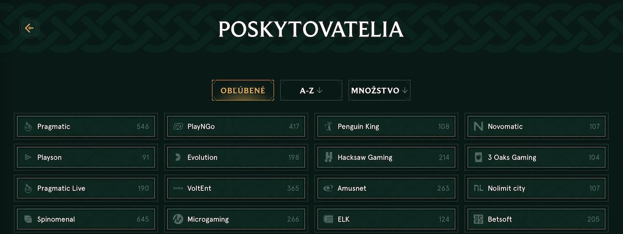poskytovatelia v Casinia Casino