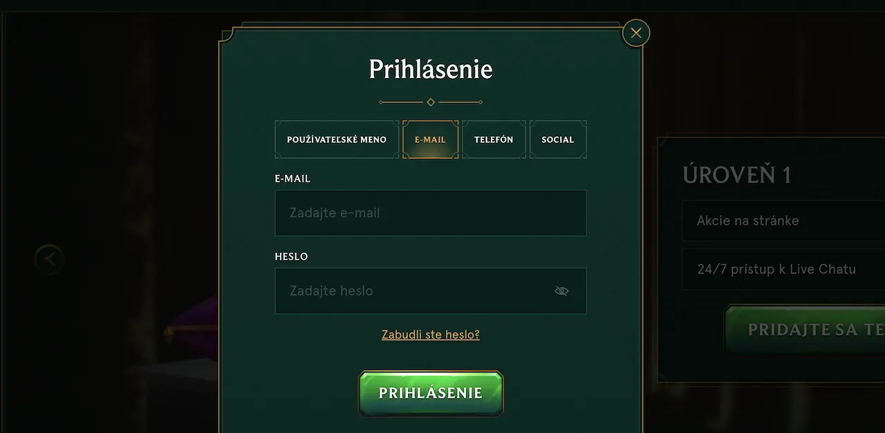 prihlásenie casinia casino