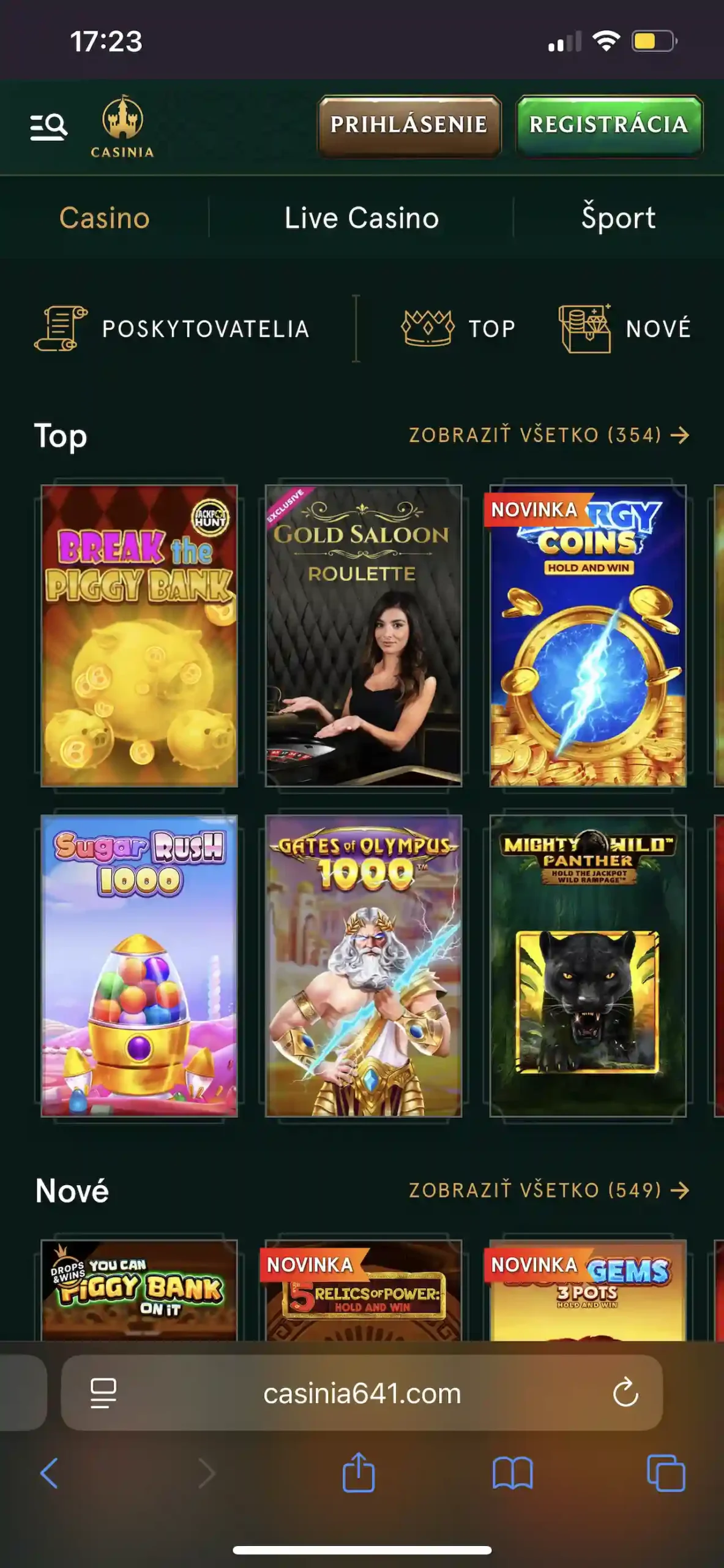 funkcie casinia app