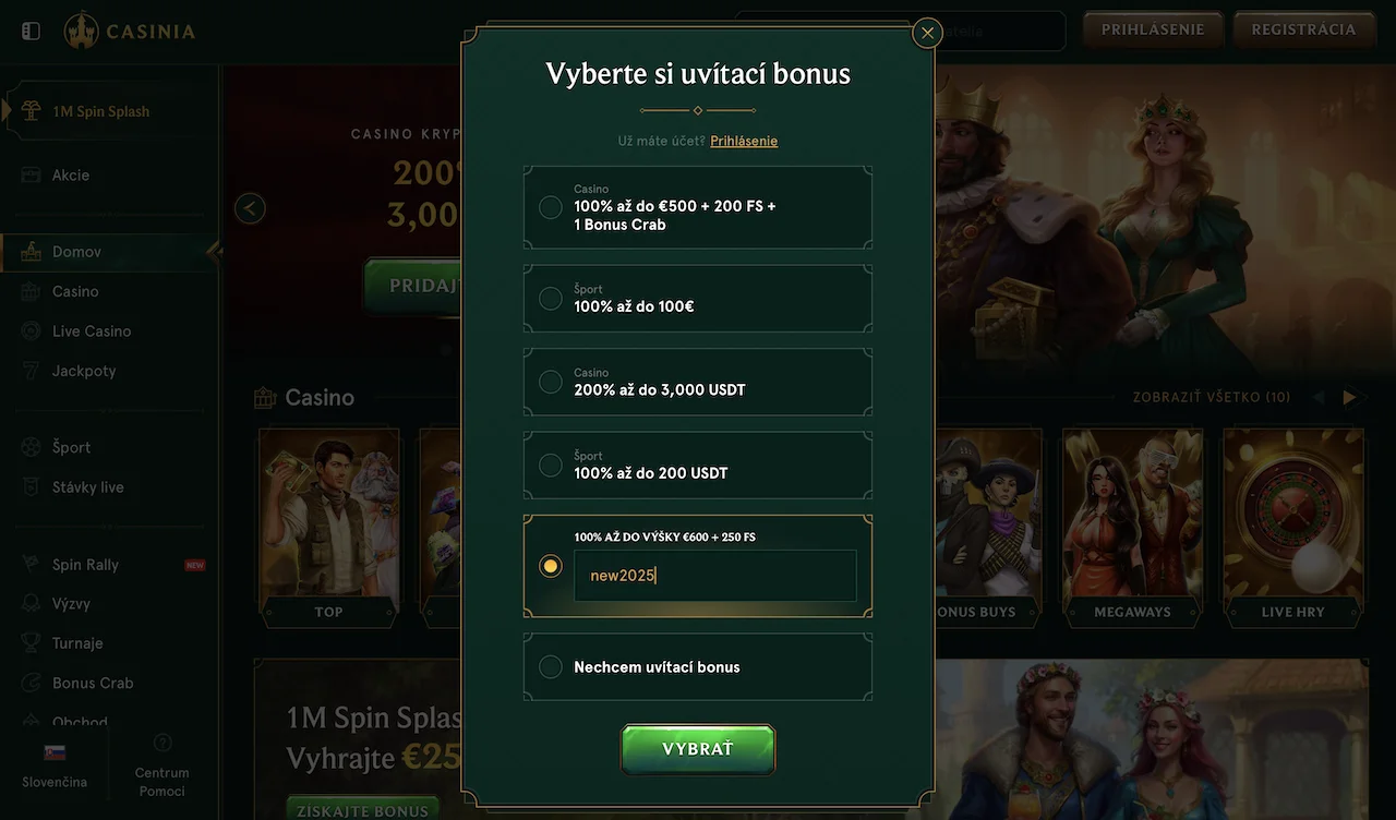ak chcete casinia casino promo kód musíte sa zaregistrovať cez registračný formulár